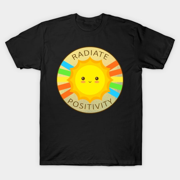 Radiate Positivity Be Happy Good-Vibes Cute Sun & Rainbow T-Shirt by mangobanana